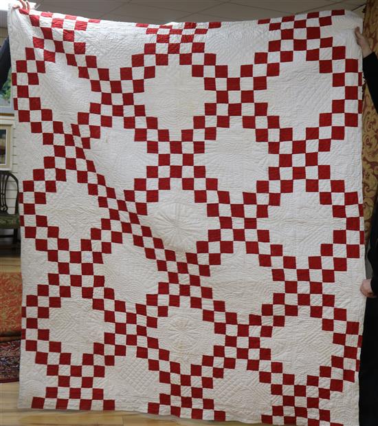 A red and white quilt